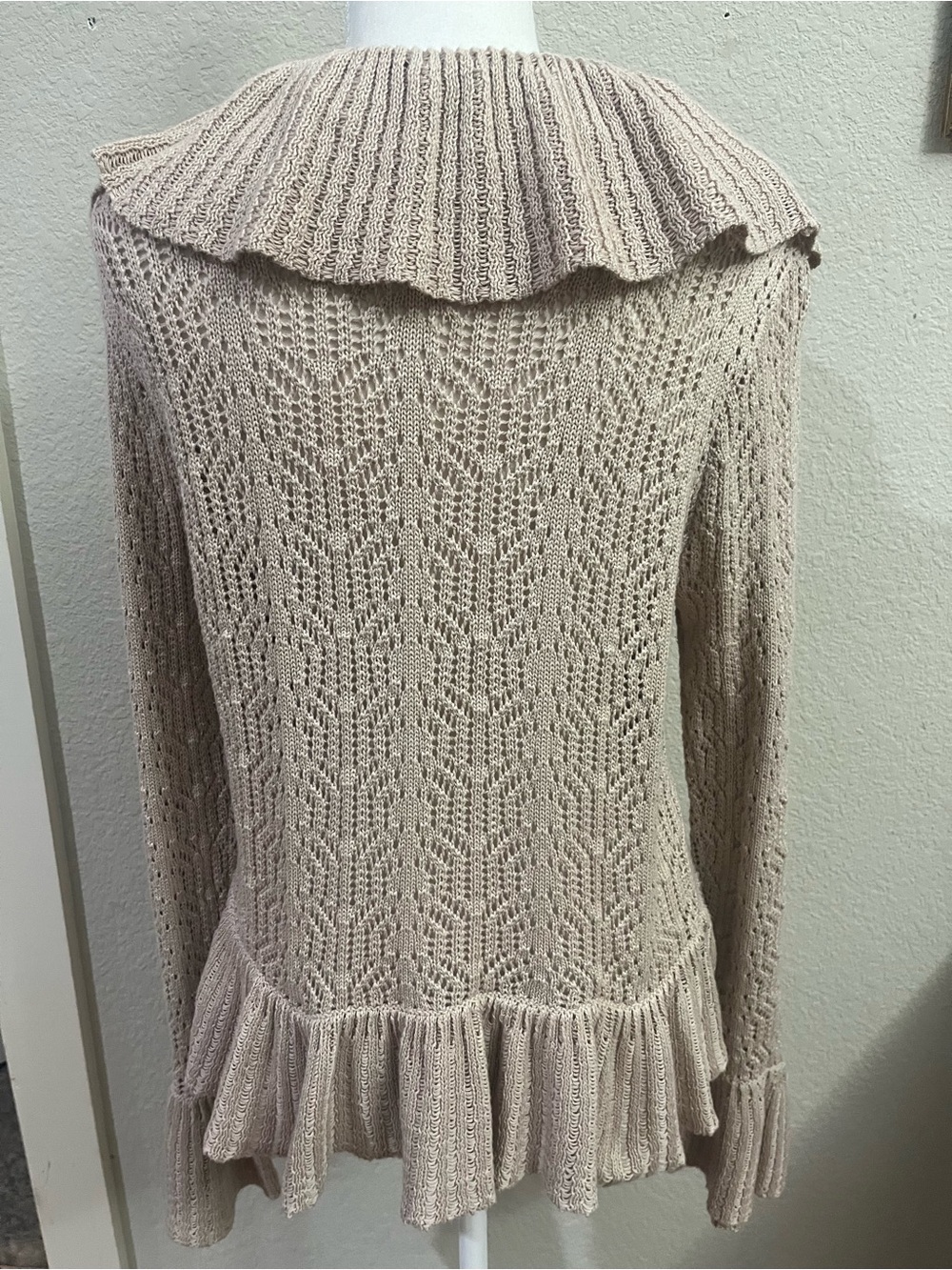 Daisy Fuentes Pointelle ruffle open-front cardigan sweater - Picture 3 of 6
